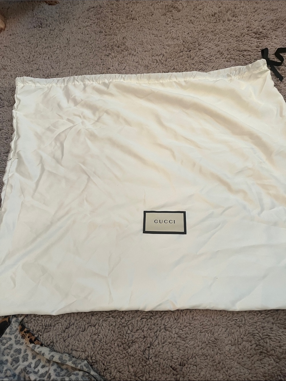 Gucci Cream Drawstring Storage Bag with Black Logo Trim